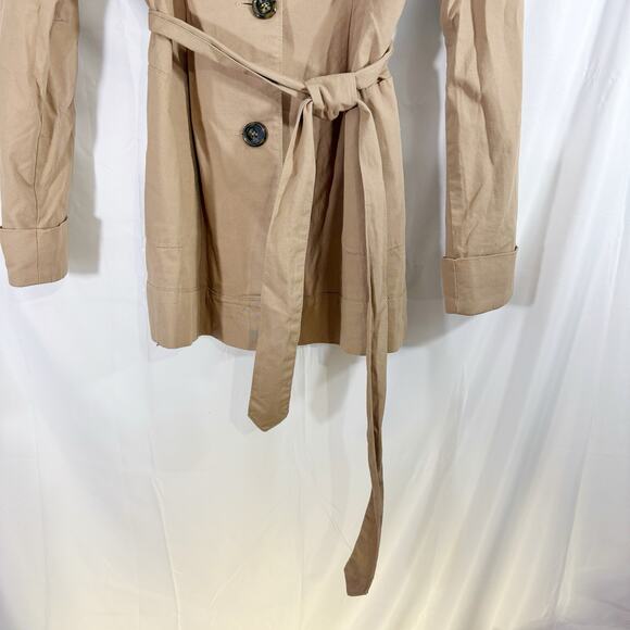 Tulle Tan Belted Trench Coat Medium with Retro Print Lining - Picture 2 of 5